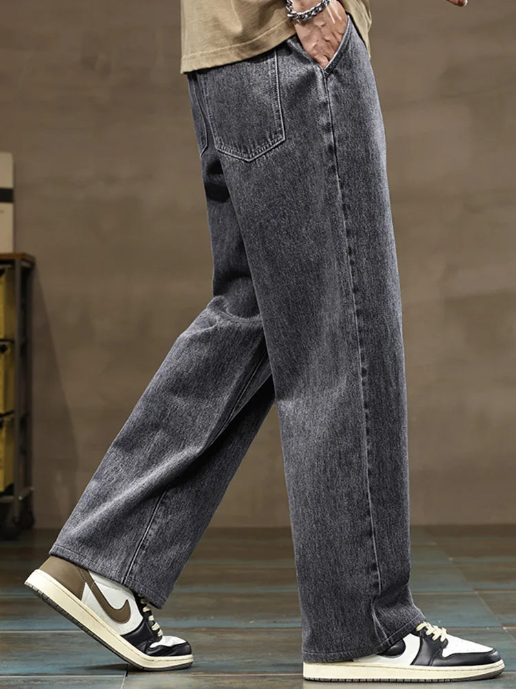 Men Straight Leg Blue Gray Loose Y2K Drawstring Jeans Streetwear Casual Wide Denim Pants Male Baggy Stylish Harajuku Trousers.