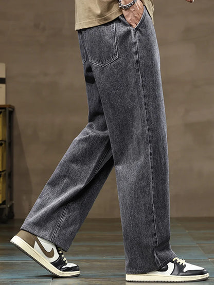 Men Straight Leg Blue Gray Loose Y2K Drawstring Jeans Streetwear Casual Wide Denim Pants Male Baggy Stylish Harajuku Trousers.