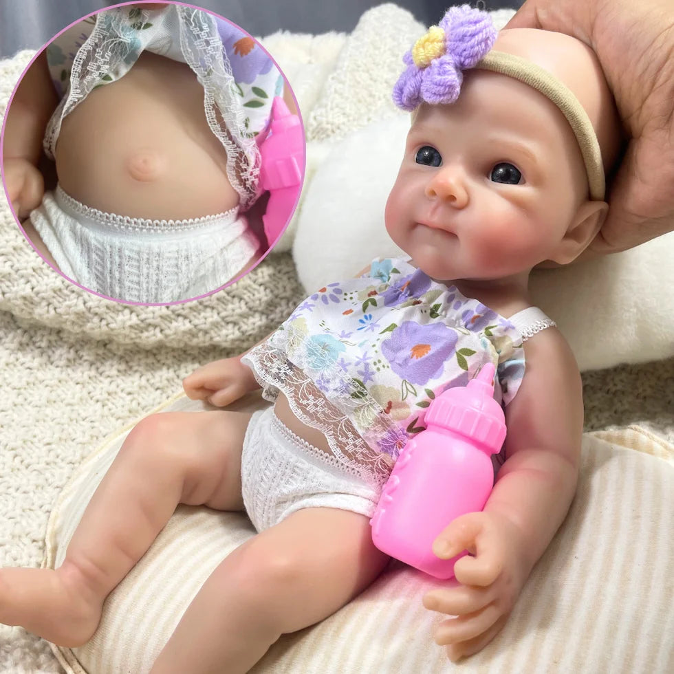 Mini 13 Inch Full Solid Silicone Bettie Reborn Baby Doll Washable Body Girl Adorable Silicone Doll Birthday Christmas Gift.