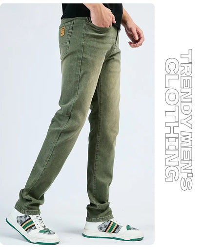 2025 Autumn Men's White Slim Fit Straight Jeans Casual Stretch Denim Pants Comfortable Fashion Streetwear Male Brand Clothing