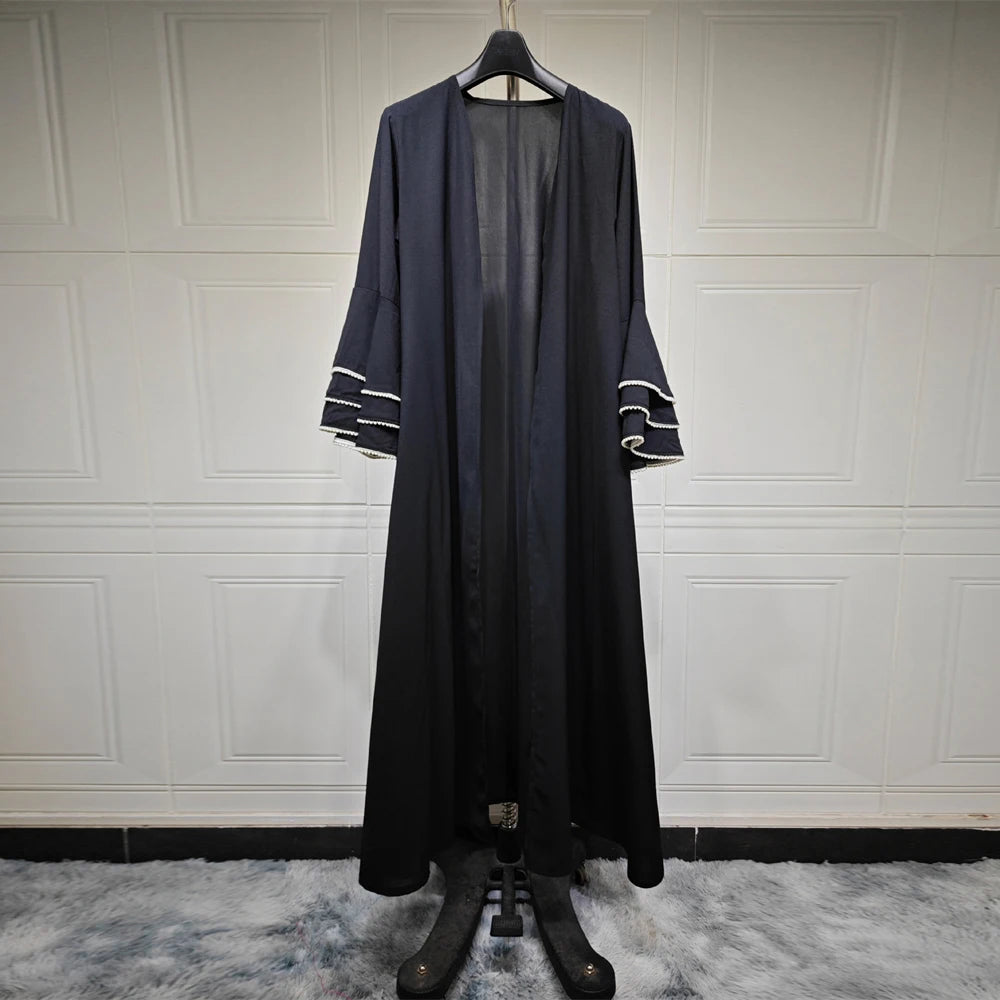 Eid Black Open Kimono Abaya Dubai Luxury 2024 Palestine Muslim African Dresses For Women Kaftan Dress Islam Robe Femme Musulmane.