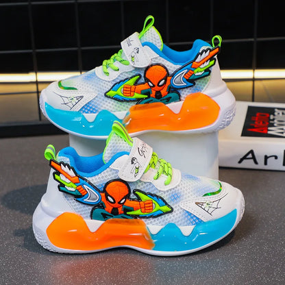 Disney Children's Shoes Fashion Cartoon Spiderman Sneakers for Boys Breathable Sport Shoes Anti-slip Toddler Shoes Student Shoes.