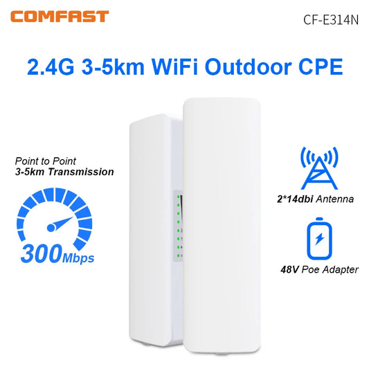 Comfast Outdoor Access Point 300Mbps 3-5KM Long Range Router CPE 2.4GHz Wireless Radio Bridge 2*14dBi Wifi Antenna Nanostation.
