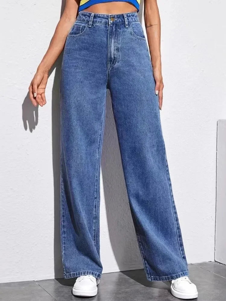 High Waist Straight Leg High Waist Jeans Women's Fashion Autumn 2025 New Style Cross-Border Wish Straight Leg Jeans.