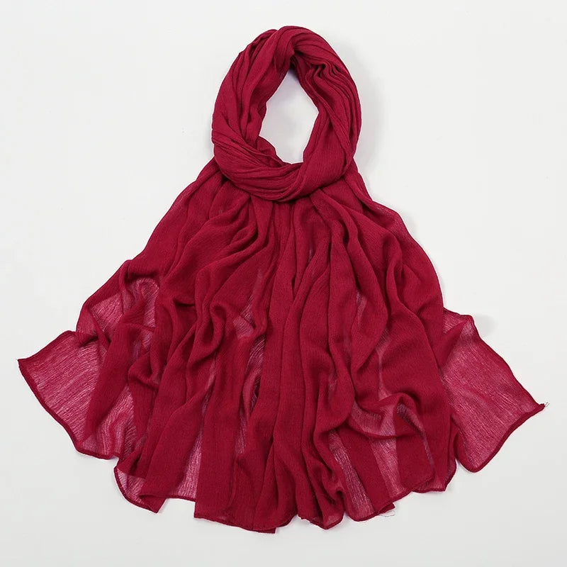 New Crinkle Rayon Hijab Muslim Scarf Women Solid Shawl Big Size Headscarf Islamic Turban Plain Foulard Headband Wrap.