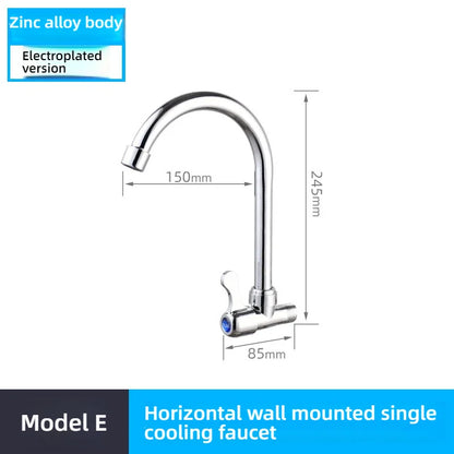 Kitchen Stainless Steel Faucet Wall Mounted Rotate Single Cold Water Sink Tap Household Kitchen Universal Faucet