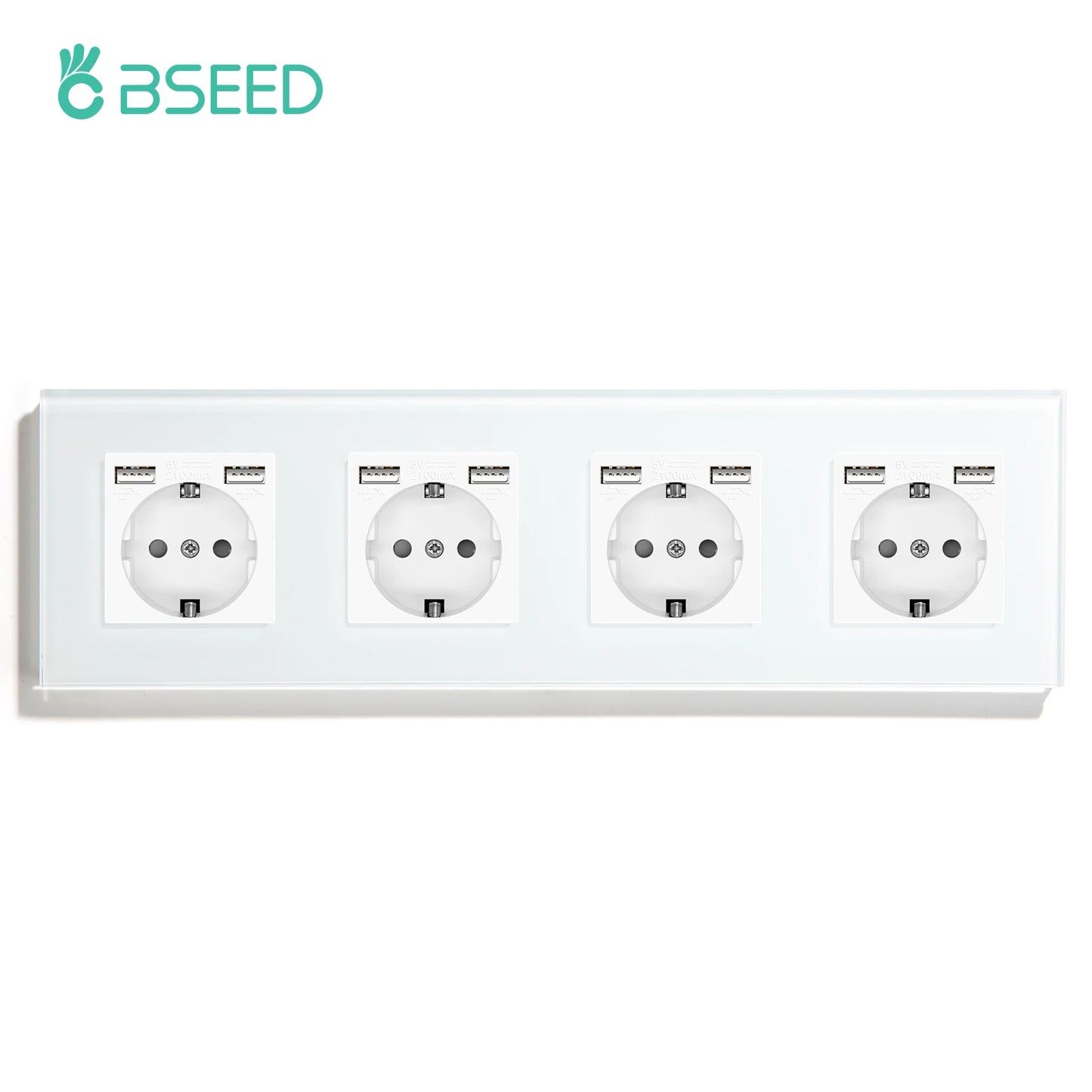 BSEED Touch-Lichtschalter, EU-Standard-Wandsteckdose mit USB Typ-C-Kristallglasscheibe, weiße Farbe, Netzstecker, 1/2/3 Gang-Schalter