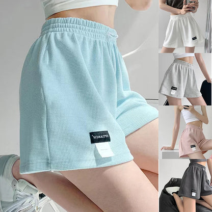 2025 Waffle Women's Shorts High Waist Black Shorts Casual Aesthetic Elastics Hot Pants Loose Summer Women's Clothing Bottoms.