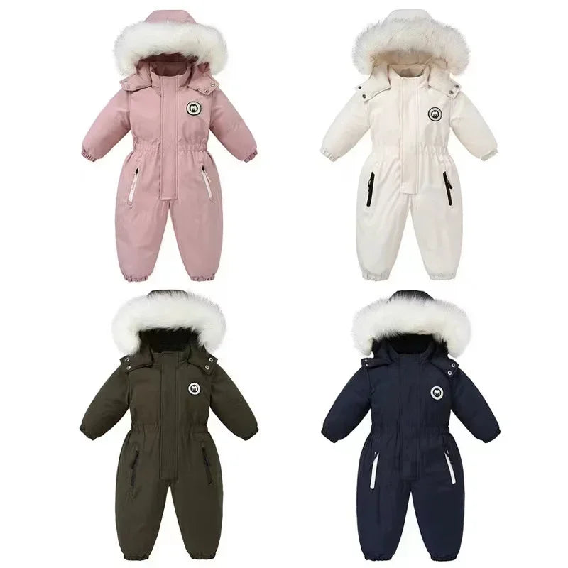 Plus Dicke Samt Bodys Kleidung Winter Baby Wasserdicht Mit Kapuze Einteiliges Mädchen Jungen Overalls Ski Anzug Infant Dicke Warme strampler.