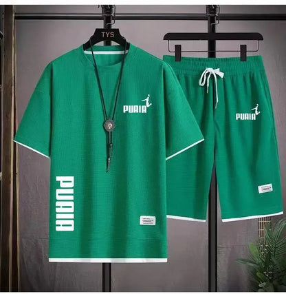 Summer 2025 Men's breathable fitness set, round-neck sports short-sleeved T-shirt + casual running shorts, 2-piece set, M-3XL