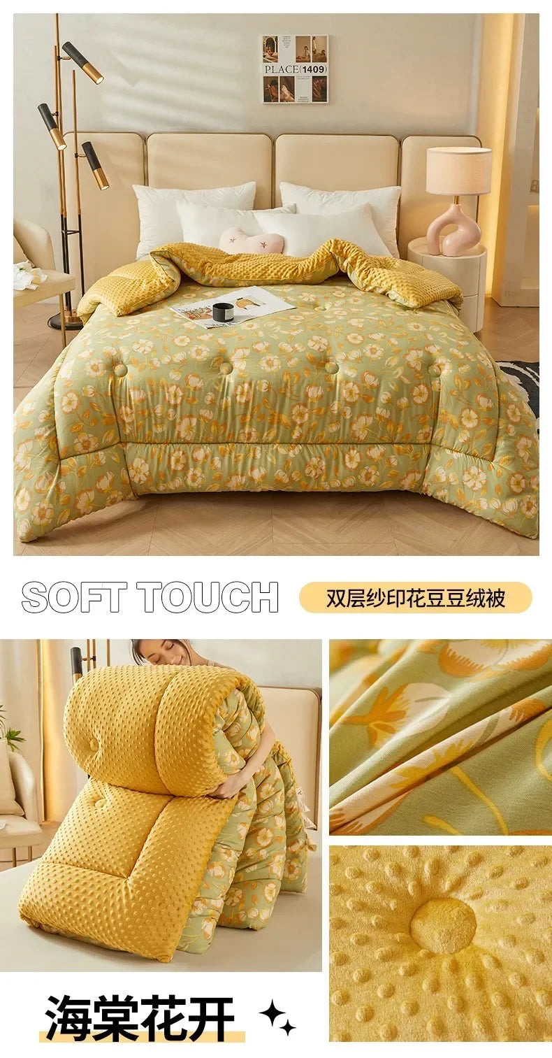 Home Textiles Comforter Stitch Printed Velvet Quilt Comforter Throw Blankets for Beds Winter Thicken Warm Quilt Core Bedding 이불