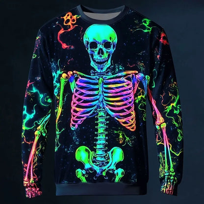 2025 Fall Winter  Skeleton Graphics Design Men's Casual Hoodies Sweatshirts Crew Neck Pullover Long Sleeve Trendy Streetwear.
