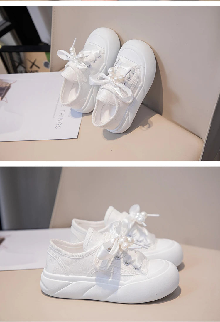 Children’s Casual Sneakers for Girls 2025 Autumn New Toddler Canvas Shoes with Shiny Bow Non-slip Breathable Kid Cotton Sneakers.