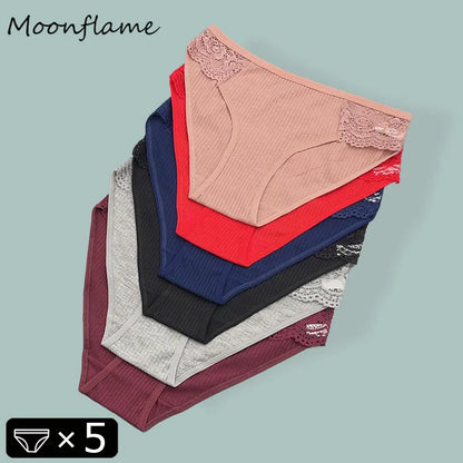 Moonflame 5 Pcs Seamless Cotton Briefs Sport Comfortable Solid Color Women's Panties.