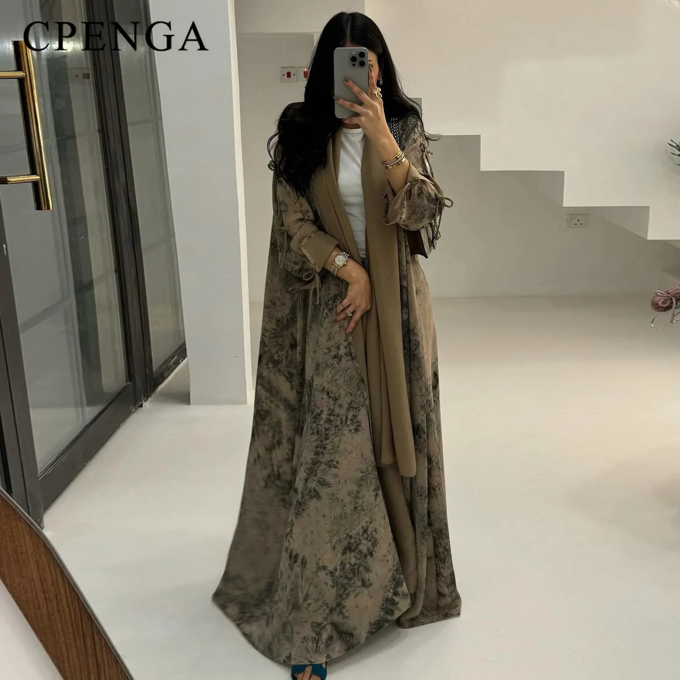 2025 sommer Arabisch Frauen Muslimische Kleidung Ramadan Dubai Offene Abaya Kleid mit Hijab Islam Gedruckt Chiffon 2 Stück Outfit.