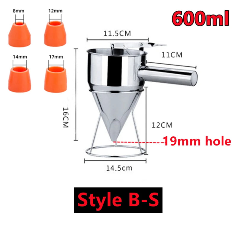 1200/600ml Stainless Steel Funnel Dispenser with Rack Cupcake Pancake Batter Maker Octopus Fish Ball Home Kitchen Baking Tools.