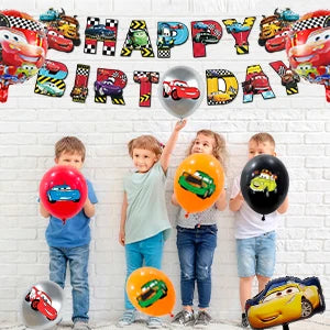 Lightning McQueen Partydekorationen, 38 Stück Lightning McQueen Partyzubehör – Auto-Banner, Tischdecke, Ballon usw. Partyzubehör für Autos.