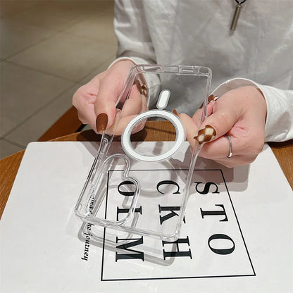 Magsafe Magnetic Charge Phone Case For Samsung Galaxy S25 S24 S23 Ultra S22 Plus S21 FE A16 A15 A35 A55 Clear Acrylic Slim Cover.