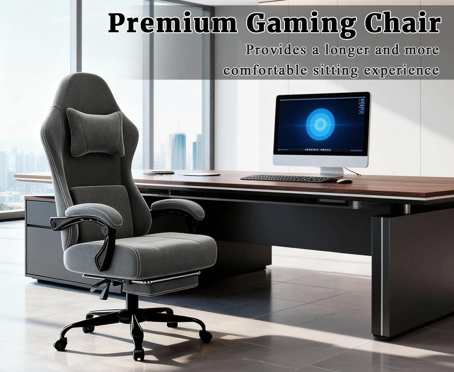 Ergonomischer elektronischer Gaming-Stuhl mit Massagefunktion, verstellbarer Lordosenstütze und Fußpedalen, Computer aus atmungsaktivem Stoff