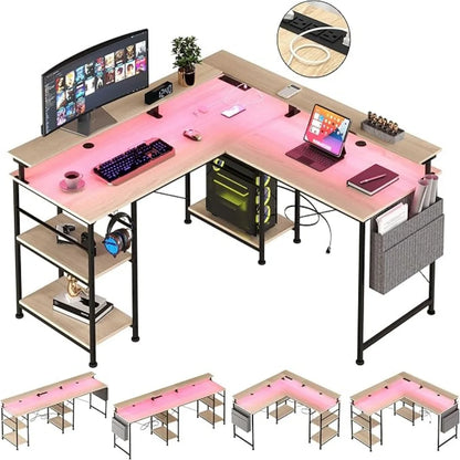 Eckschreibtisch mit Doppelablage L-förmig Computer Tisch mit Regal und Haken höhenverstellbar 140cm