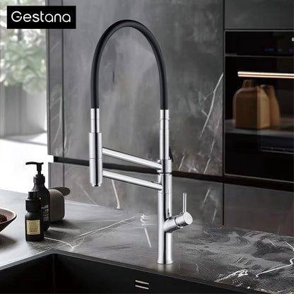 Modern Chrome Brass Pull Out Kitchen Faucet 2 Spray Modes Ceramic Valve Hot/Cold Water High Arc 360 Swivel Sink Mixer Tap