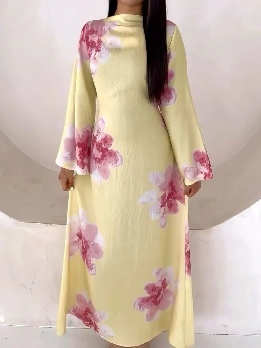 Women Arabic Eid Muslim Dubai Abaya Dress Luxury Fashion Flower Print Long Dress Kaftan Robe Femme African Islam Clothing Kebaya.