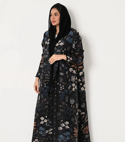 Abaya Miyake Pleated Printed Robe Jacket Arabian Dubai Style Women's Long Sleeve Conservative Demure Muslim Trench Coat 55inches.