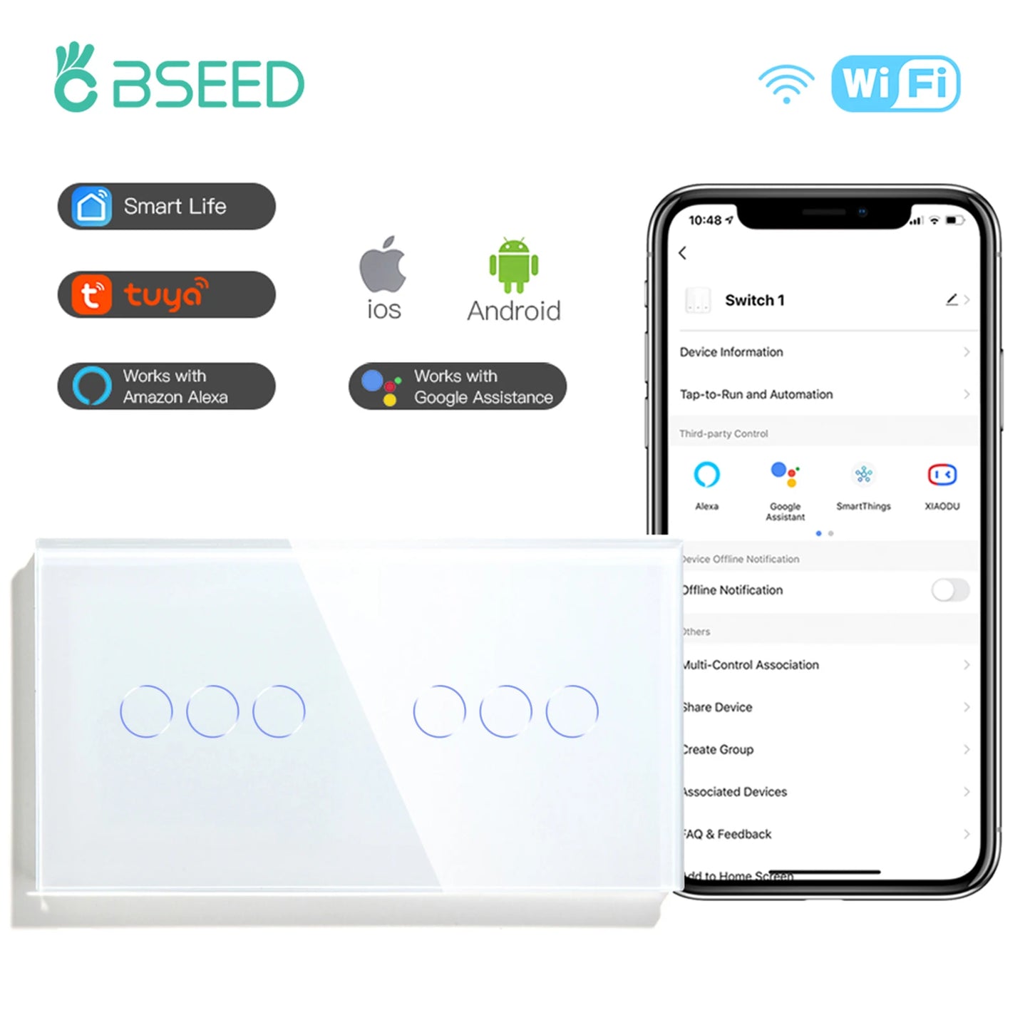 BSEED WIFI Touch Schalter Serie Wand Smart Licht Schalter Blaue LED Hintergrundbeleuchtung Glas Sensor Bildschirm Tuya APP Schalter EU Standard