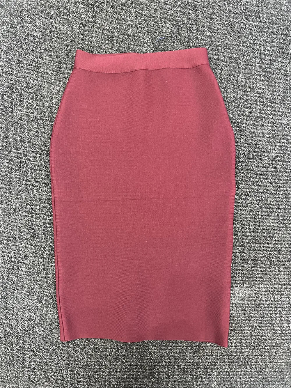 60CM Knee Length Summer Bandage Skirts For Women Candy Color Bodycon Pencil Skirt Ladies Elegant Office Business Formal XL XXL.