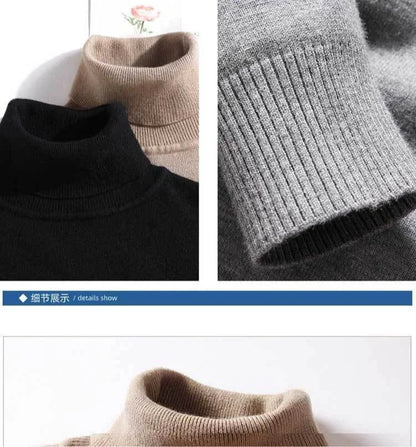 Men's Fleece High Collar Sweater Winter Thickened Solid Color Knitwear Cold-proof Warm Casual Pullover Bottoming Shirt 5XL.
