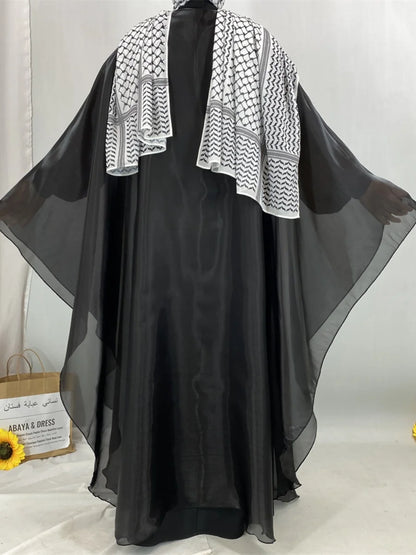 Muslim Women Dubai Abaya Stain batwing sleeve Long Dress Kimono Cardigan Kaftan Modest Robe Femme Islam African Dresses Kebaya.