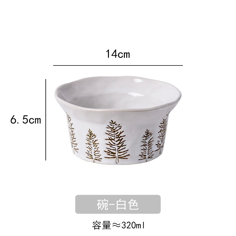 1PC Exquisite Christmas Tableware Ceramic Plates Fruit Salad Plates Breakfast Milk Mugs Household Kitchen Ceramic Noodle Bowls.