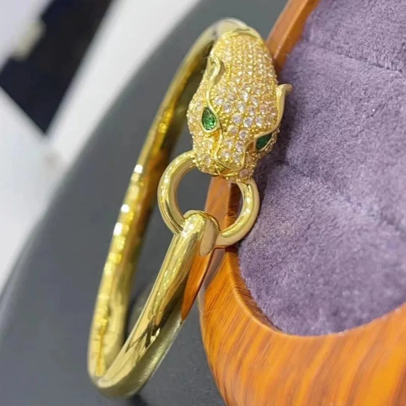 Real 18k Gold Leopard Bracelet for Woman Party Banquet Boutique Jewelry AU750 18K No Demolding Solid Bracelet Trend.