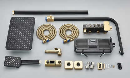 Black Thermostatic Shower Faucet Set For Bathroom Smart Display Hot Cold Water Mixer Tap Wall Mounted Rainfall System With Bidet