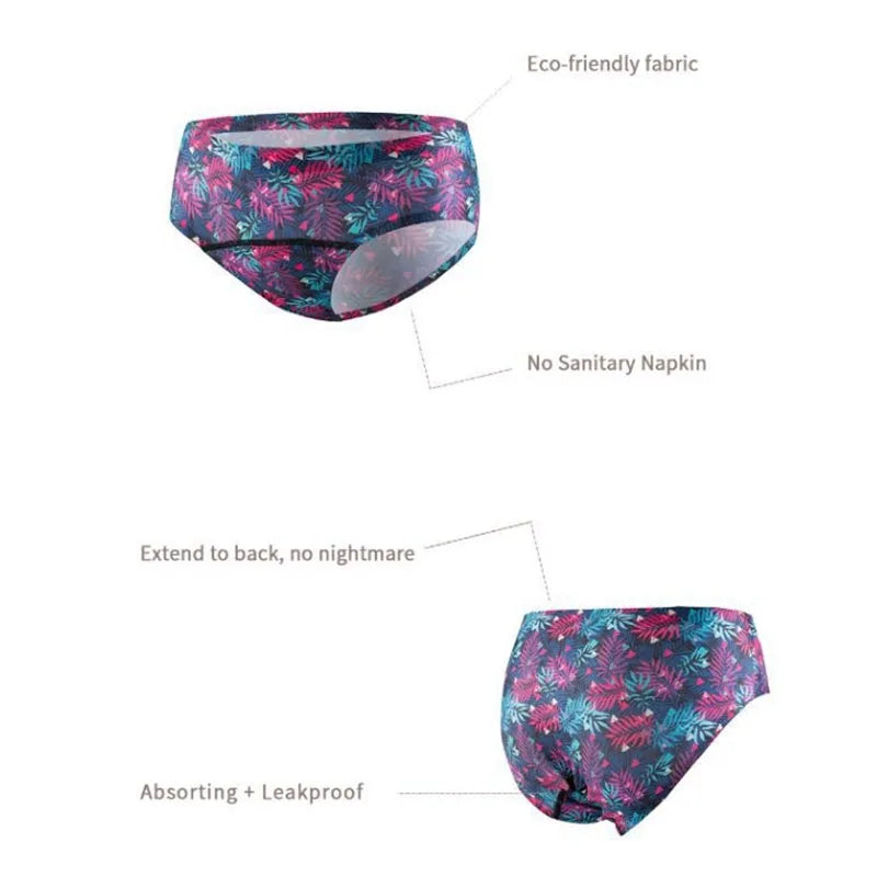 1Pc Women's Physiological Briefs Girl Menstrual Panties Ladies Period Leak Proof Panty Mid Waist Ice Silk Underwear.