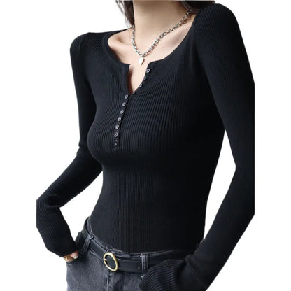 2026 weibliche Casual Tops Pullover Warme V-ausschnitt Frauen Herbst Winter Gestrickte Dünne Pullover Feste Taste Volle Hülse Pullover.