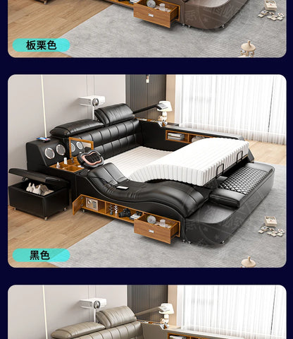 Nordic Multifunktions Doppelbett Seite Von Seite Leder Luxus Kingsize Bett Rahmen Plattform Holz Design Lit Schlafzimmer Set Möbel