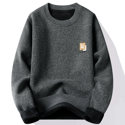 New Mens Fleece Sweater Thickened Pullover Fleece Lined Autumn Winter Crew Neck Jumpers Fashion Knitwear.
