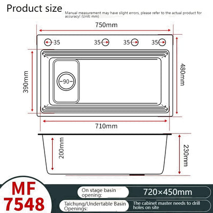 Stainless Steel Kitchen Sink Gray Household Large Single Slot Wash Vegetables and Dish Basin Multifunctional Dish Basin Sink