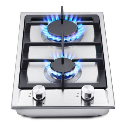 Stainless Steel Gas Hob Automatic Flame Protection 2 Bulbs | Dual Fuel Natural Gas/Propane Built-in/Freestanding 2400W 220-240V.