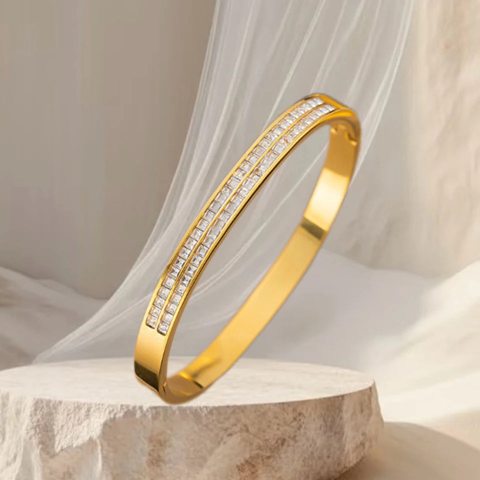 Yupsk 1pcs Double Row Zircon Inlaid Bracelet Accessory Shiny Zirconia Gold/Silver Color All-match Fashion Bracelets Jewelry.