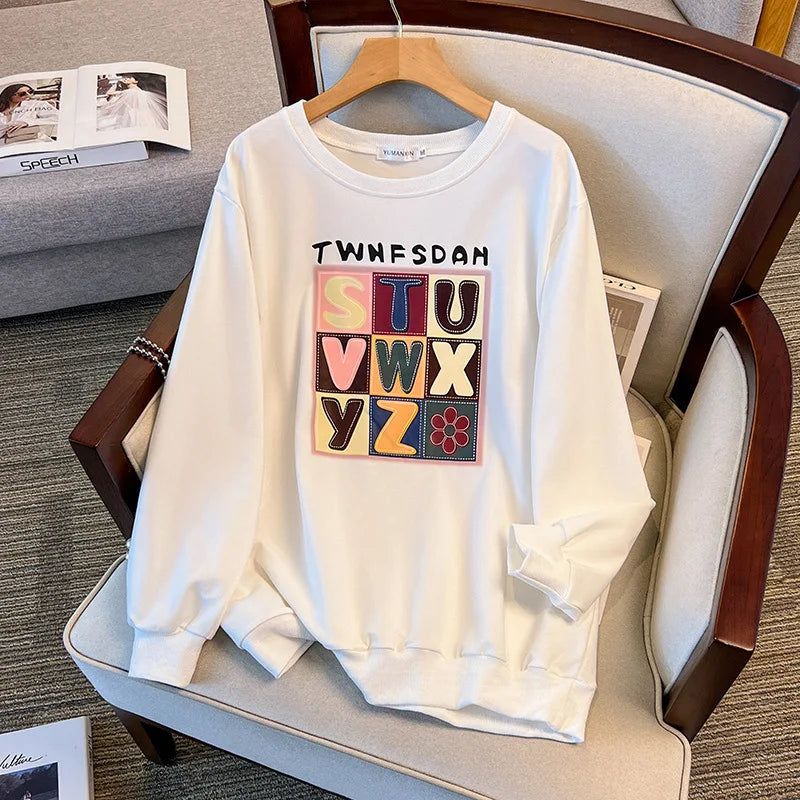170 kg Plus Größe Damen Büste 170 Frühling Herbst Lose Langarm Druck Brief Pullover Sweatshirts 4XL 5XL 6XL 7XL 8XL 9XL