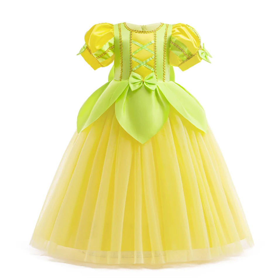 Tiana Fancy Prinzessin Kleid für Mädchen Geburtstag Party Kostüm Kinder Rollenspiel Ballkleid Kinder Karneval Performance Kleidung