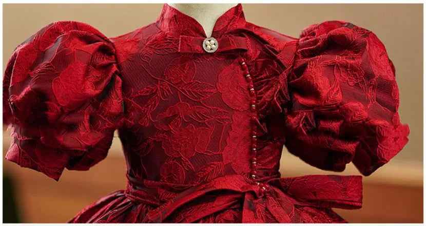 Sommer neue Kinder Prinzessin Ballkleid Kinder Bogen Puff Ärmel Design Hochzeit Geburtstag Taufe Party rote Kleider für eid a2051.