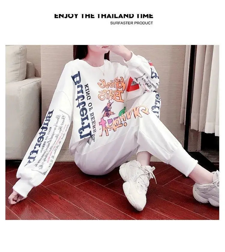 Women's Casual Sweat Suits 2025 Spring Autumn New Tracksuit Fashion Loose Long Sleeved Tops And Pants 2 Two Piece Set For Women.