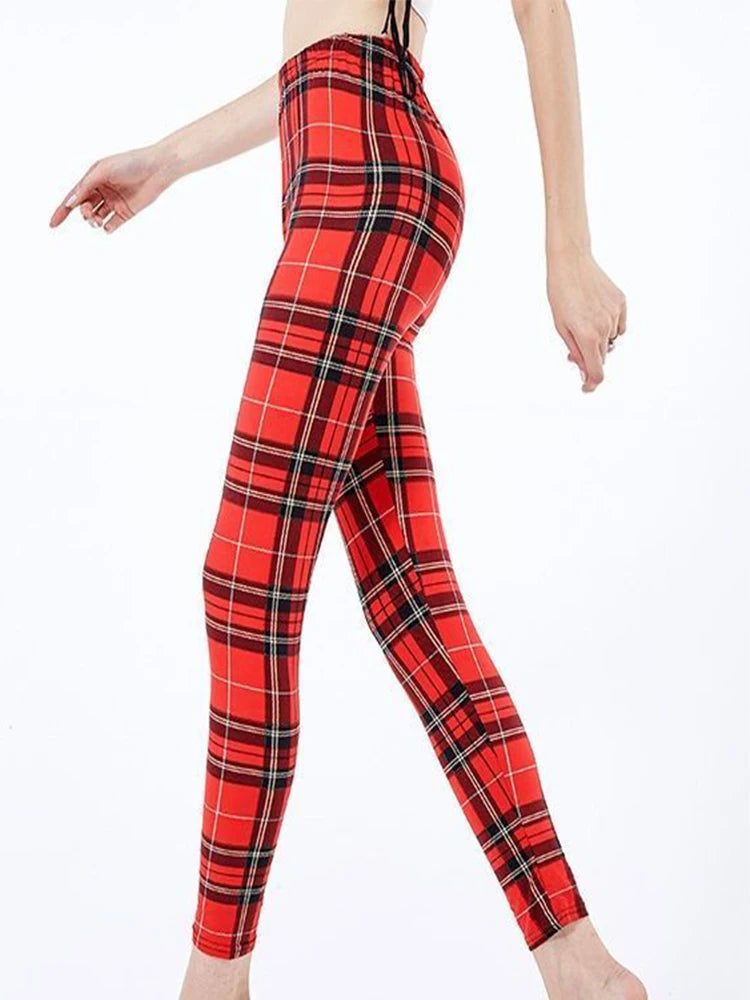 CUHAKCI Mode Plaid Druck Leggings Frauen Sexy Fitness Leggins Grid Floral Streifen Hosen Hohe Taille Bleistift Hosen