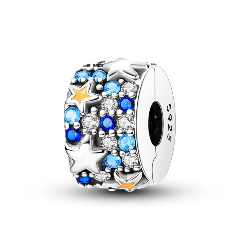 Silver Clasp 925 Sterling Silver CZ pave Clip Charms Daisy Beads Stopper Safety Chain fit Original Bangle Bracelet Jewelry Clip