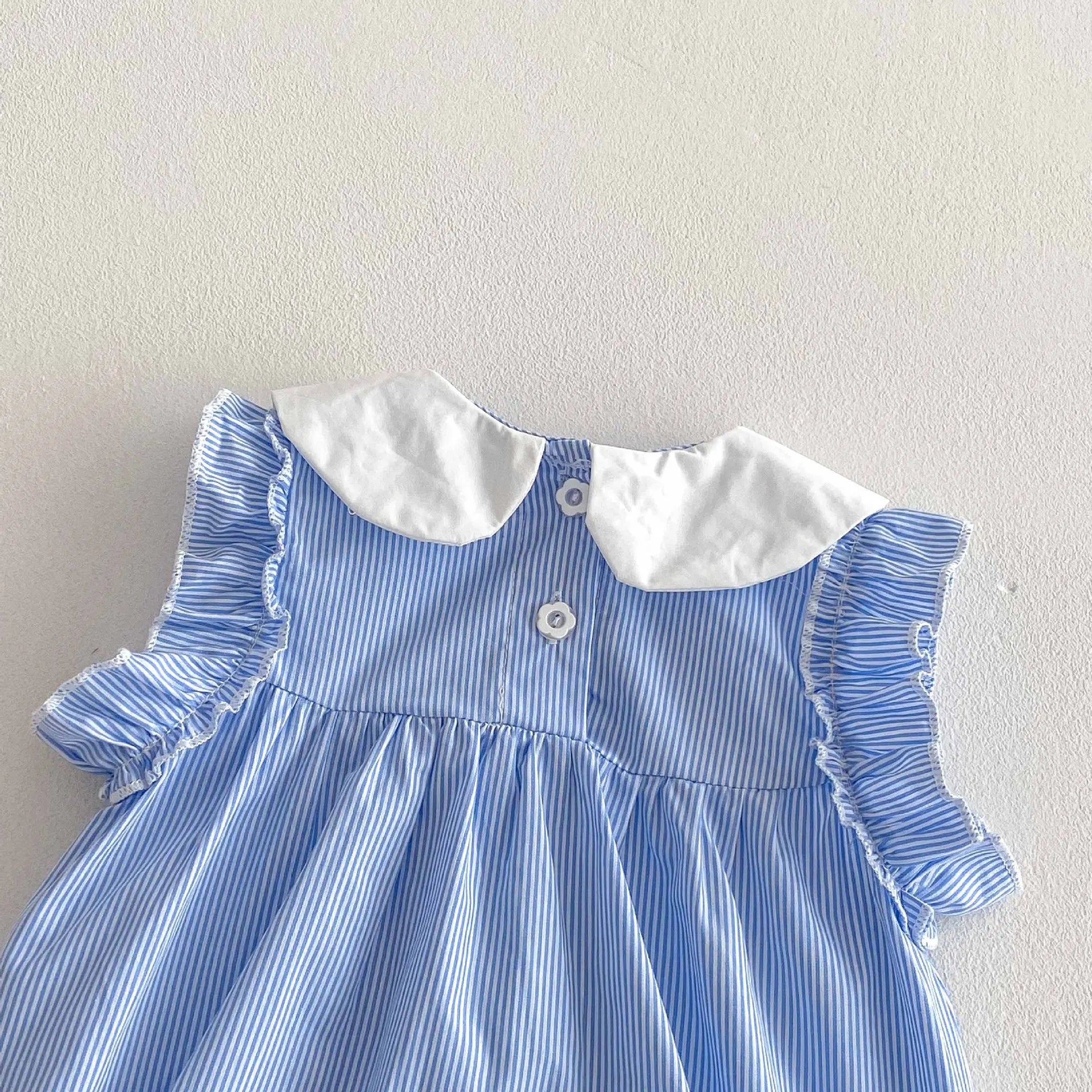 Babykleidung 2025, Sommer-Baby-Body für Mädchen, Baumwolle, ärmellos, für Kleinkinder, blau, weiß, gestreift, Einteiler, süßes Kleinkind-Einteiler.