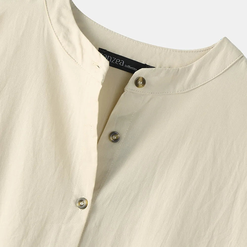 Women's Elegant Solid Cotton Robe Femme 2022 Spring Autumn Bohemian Maxi Dress ZANZEA Casual Long Sleeve Shirt Dresses Oversized.