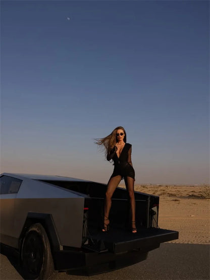 Mozision Deep V Neck Long Sleeve Sexy Jumpsuits Women Autumn Winter Patchwork See Through Ruched Club Party Jumpsuit Female